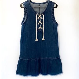 𝅺AERIE Women’s Small Sleeveless Jean Dress Raw Hem Nautical Denim Rope Detail